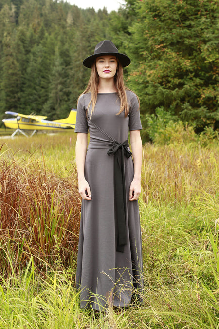 Waterfall Striped Chiffon Maxi Dress Blue