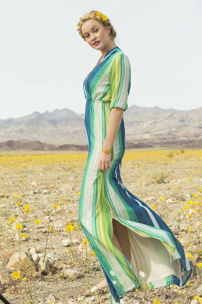 Jessamine Stripped Chiffon Maxi Dress Green