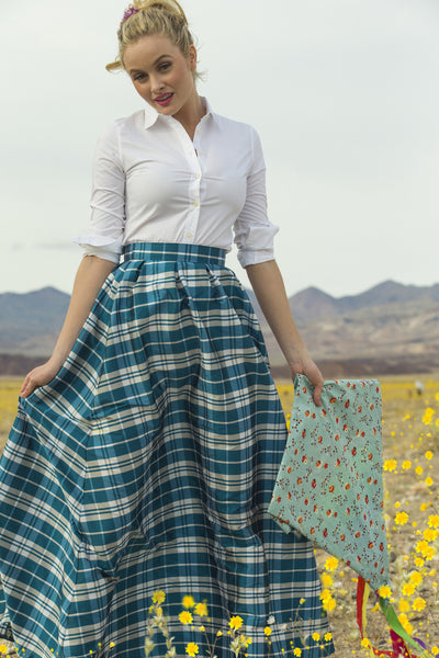 Sophie Plaid Taffeta Skirt Bue