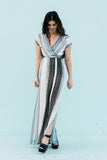 Waterfall Striped Chiffon Maxi Dress Blue