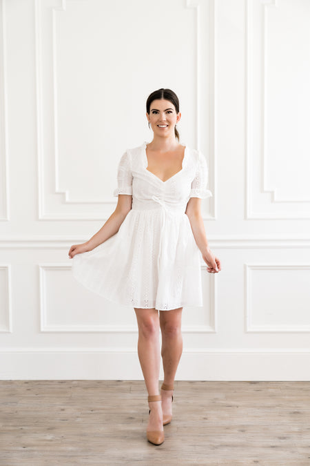 White Flutter Sleeve Dress