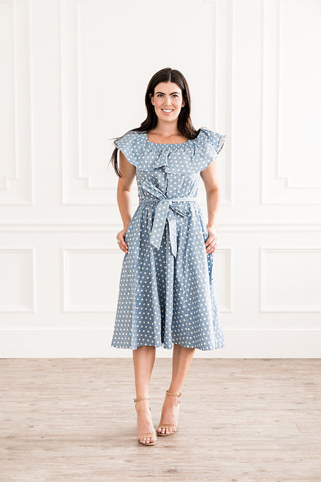 Waterfall Striped Chiffon Maxi Dress Blue