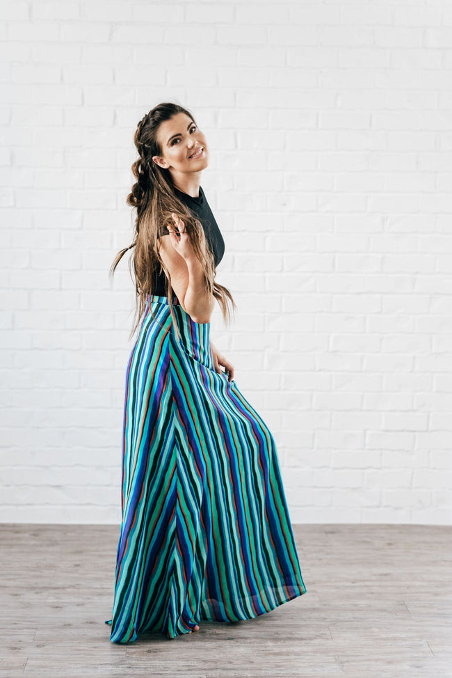 Donna Chiffon  A Line Maxi Skirt Blue