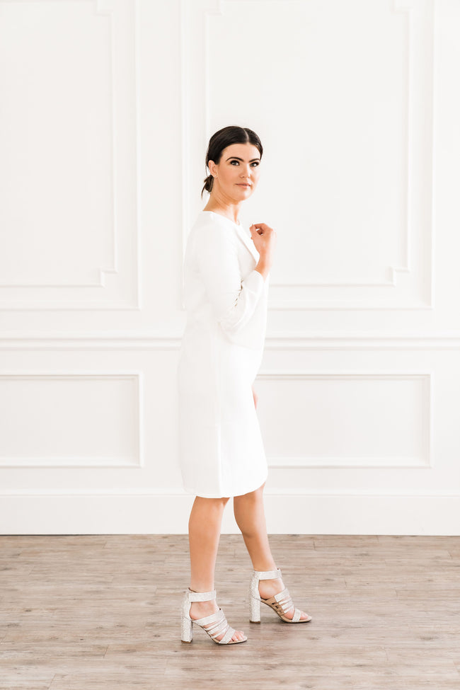 White Flutter Sleeve Dress
